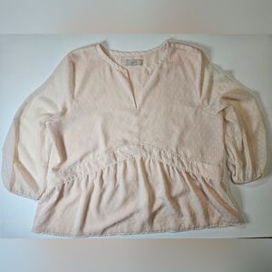 Loft Blouse Womens Unsized Light Pink V-neck Sheer‎ Balloon Sleeve Feminine Top